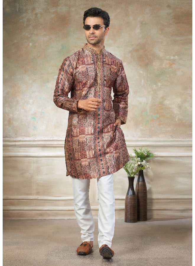 OUTLUK Peach Silk Kurta for Men - Image 3